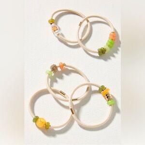 Anthropologie large mixed Beaded Hair Ties -Green, Orange, Yellow